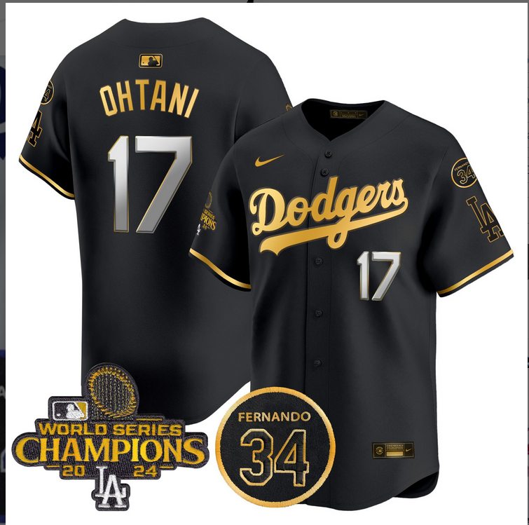 Men MLB Los Angeles Dodgers 17 Ohtani black 2024 World Series Champions Patch Limited Jersey